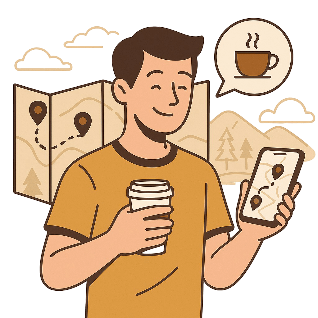 Начните своё кофейное путешествие — иллюстрация